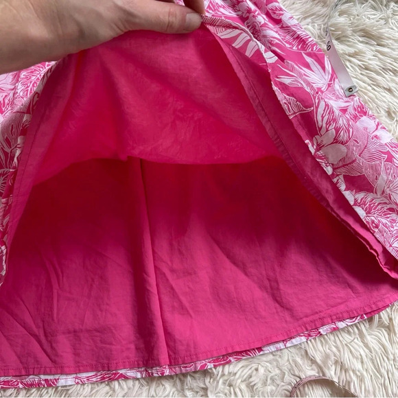 Janie and Jack TROPICAL PALM SUNDRESS straps cotton white pink knee length SZ 12 - Picture 9 of 10